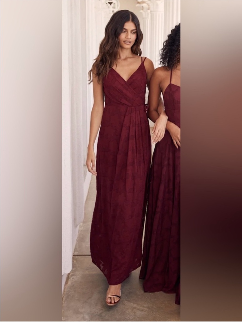 Lulu's Burgundy Wrap V-Neck Maxi Dress